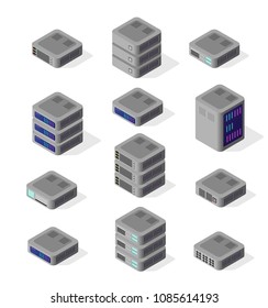 Isometric Illustration Of Network Technology Of Business Strategy Digital Information. Set Computers Application Data Of Marketing Communication Concept.