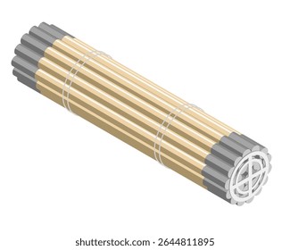  Ilustração isométrica de um feixe de varas de combustível nuclear mostrando elementos cilíndricos de combustível de urânio e anéis de suporte estrutural usados em conjuntos de núcleos de reatores