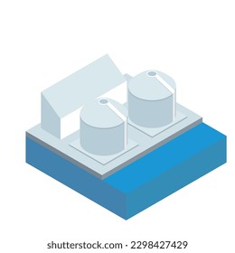 It is an isometric illustration of a nuclear power plant.