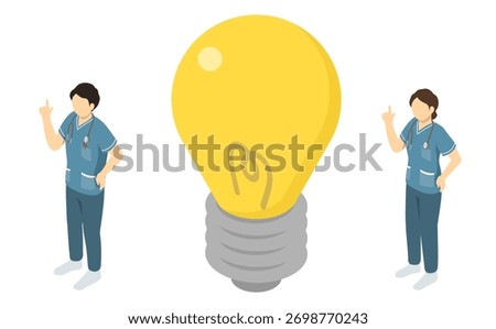 Isometric illustration: nurse having an idea (green)