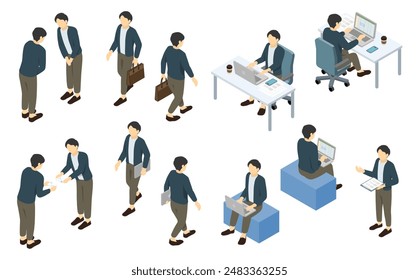 Isometrische Darstellung: Office Casual Men Set 2