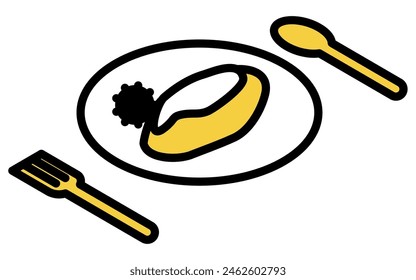 Ilustración isométrica de tortilla y brócoli, Ilustración vectorial
