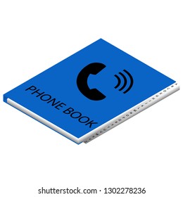 Isometric illustration on a white background with the image of blue phone book,organizer