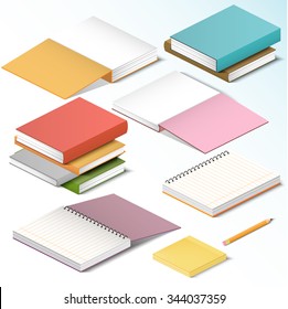  Isometric illustration on a white background with the image of books notebooks notebooks 