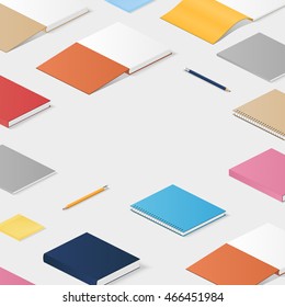 Isometric illustration on a white background with the image of books notebooks.