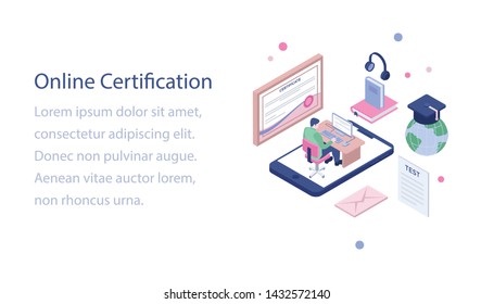 
Isometric illustration of online certification design
