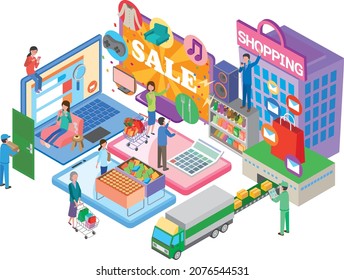 Isometric illustration of online shopping sale