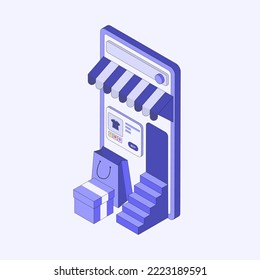 isometric illustration of online store shopping