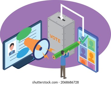 Isométrica ilustración del voto en línea