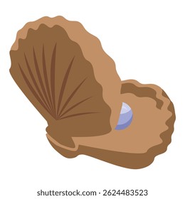 Isometric illustration of an open shell revealing a shiny pearl, showcasing the treasure hidden within