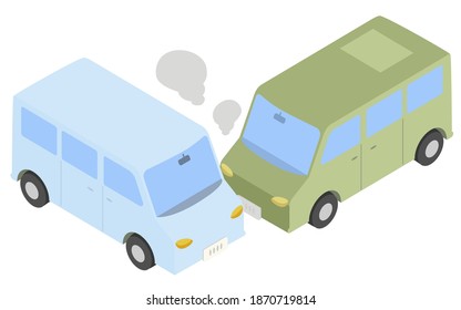 Isometric, illustration of a passenger car crash