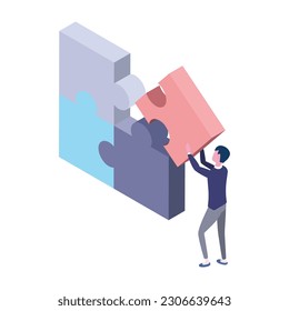 isometric illustration of person with puzzle