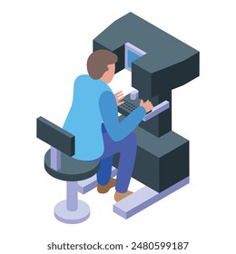 Isometric illustration of a person working attentively at a modern computer workstation