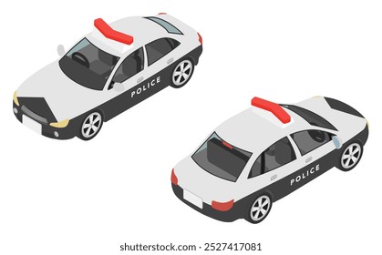 
Isometric illustration: police car set