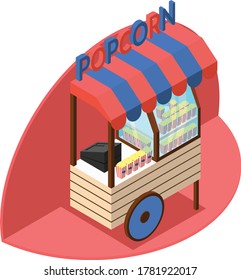 Isometric illustration of popcorn stall