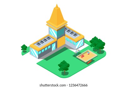 Isometric illustration of private house building, vector illustration