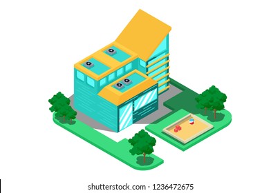 Isometric illustration of private house building, vector illustration