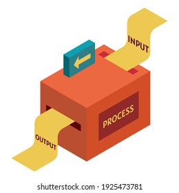 isometric illustration of the production process in the form of input to output, in sheet form