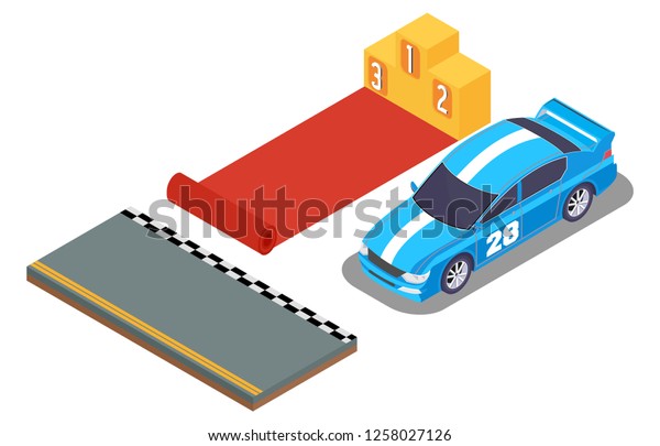 isometric illustration of racing vehicle\
equipment, vector\
illustration