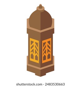 Ilustración isométrica de una linterna de ramadán que brilla con luz cálida, que representa el espíritu del mes sagrado