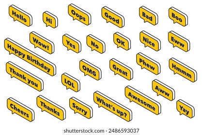 Isometric illustration: reaction speech bubble yellow (side)