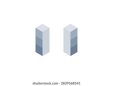 Isometric illustration of a rectangular prism with side colors that darken towards the bottom (blue-gray)