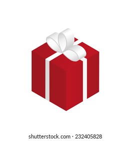 Isometric illustration of red christmas gift. Isolated on white