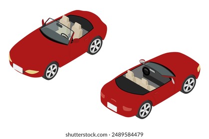 Ilustración isométrica: coche convertible rojo