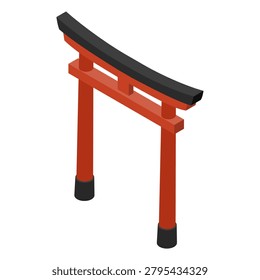 Isometric illustration: Red torii gate of a Shinto shrine