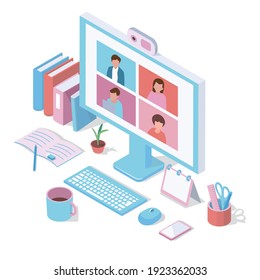 it is isometric illustration of remote work.