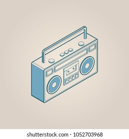 Isometric illustration of retro record player.