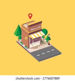isometric illustration of a roadside bakery building - vector