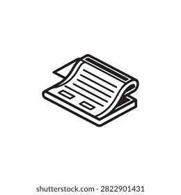 Isometric illustration of rolled document with text lines visible