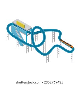 It is an isometric illustration of a roller coaster and a track.