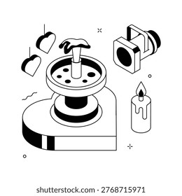 Isometric illustration of romantic ambience for intimate settings, fountain and lighting