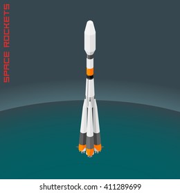 Isometric illustration russian space rocket Soyuz 2.1