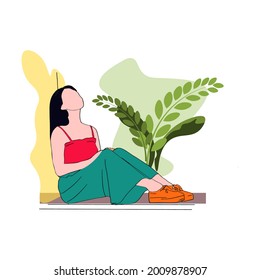 isometric illustration of sad woman sitting on the floor