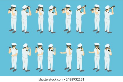 Isometric illustration: Sailor white uniform 3