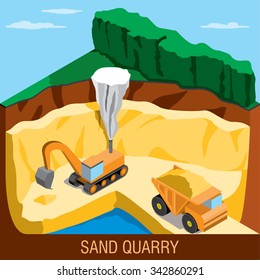 isometric illustration of sand quarry 