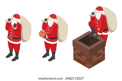 Ilustración isométrica: Conjunto de Santa Claus