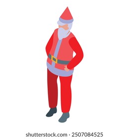 Isometric illustration of santa claus standing in his traditional red costume