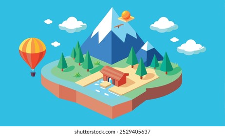 Isometric Illustration of a Scenic Mountain Landscape