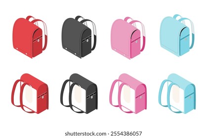 Isometric illustration: school bag set