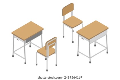Isometric illustration: school desk and chair