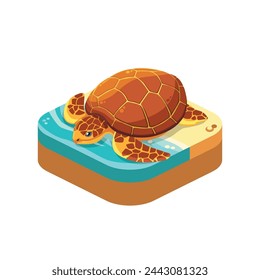 Isometric Illustration, Sea Turtle on the Beach