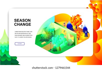 isometric illustration. season change. summer, autumn. eps10