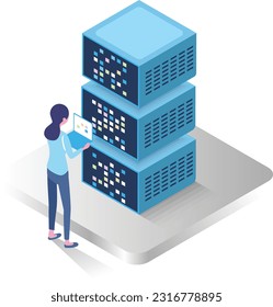  isometric illustration of server and people