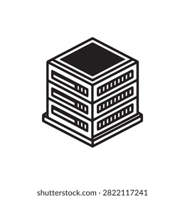 Isometric illustration of server rack with multiple connected drives