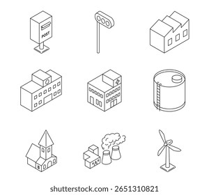 Isometric illustration set of buildings Vector