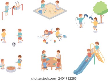 Isometric illustration set of children playing